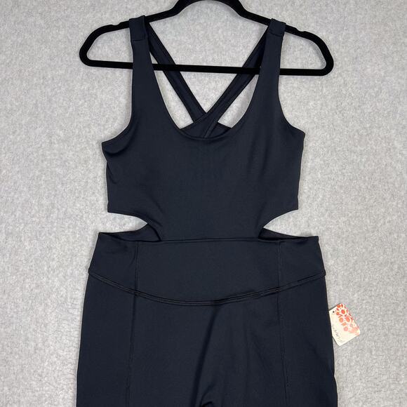 Free People Movement Black Back It Up Onesie Jumpsuit Size Medium - Picture 3 of 14